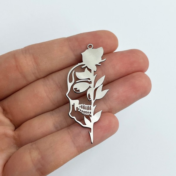 2pcs Stainless Steel Skull Charm, Rose and Skull Charm, Halloween Charms, Steel Jewelry Findings, Laser Cut Jewelry Making Supplies STL-3580